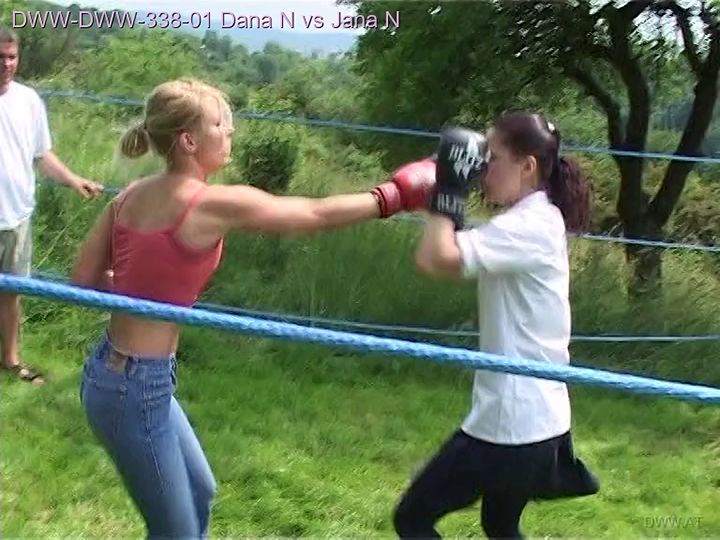 DWW-338-01 Schoolgirl Garden Boxing - Dana N vs Jana N